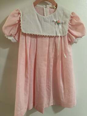 Vintage Good Lad Pink Seersucker Striped Bib Collar Dress with Rosette Size 6